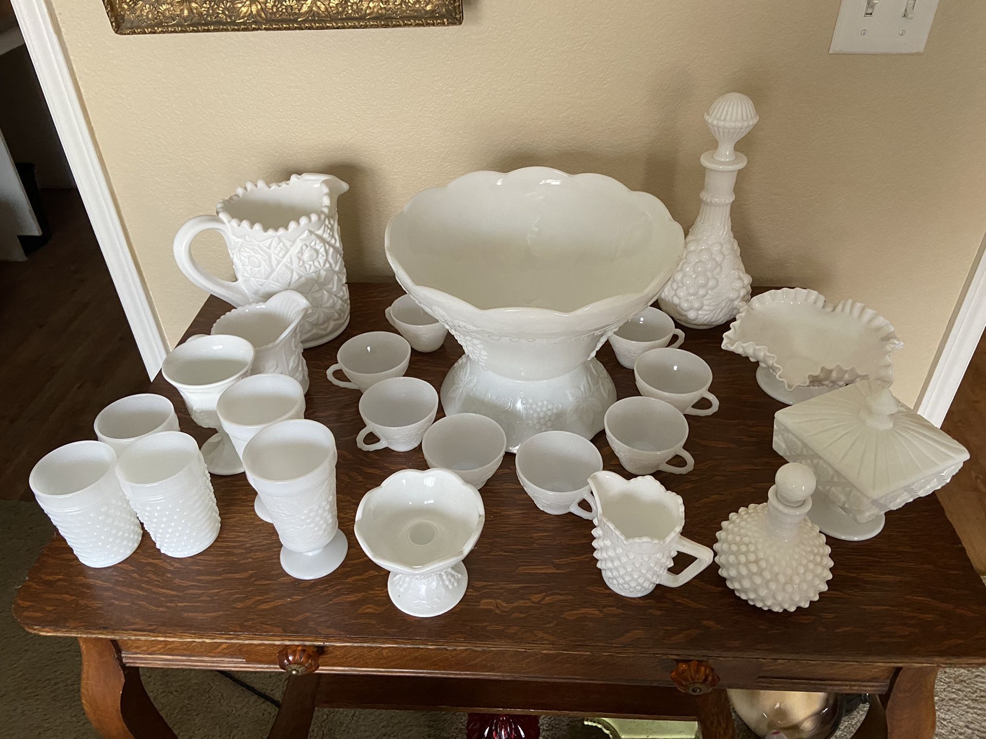 27 pieces of White Milk Glass (sold as a collection)