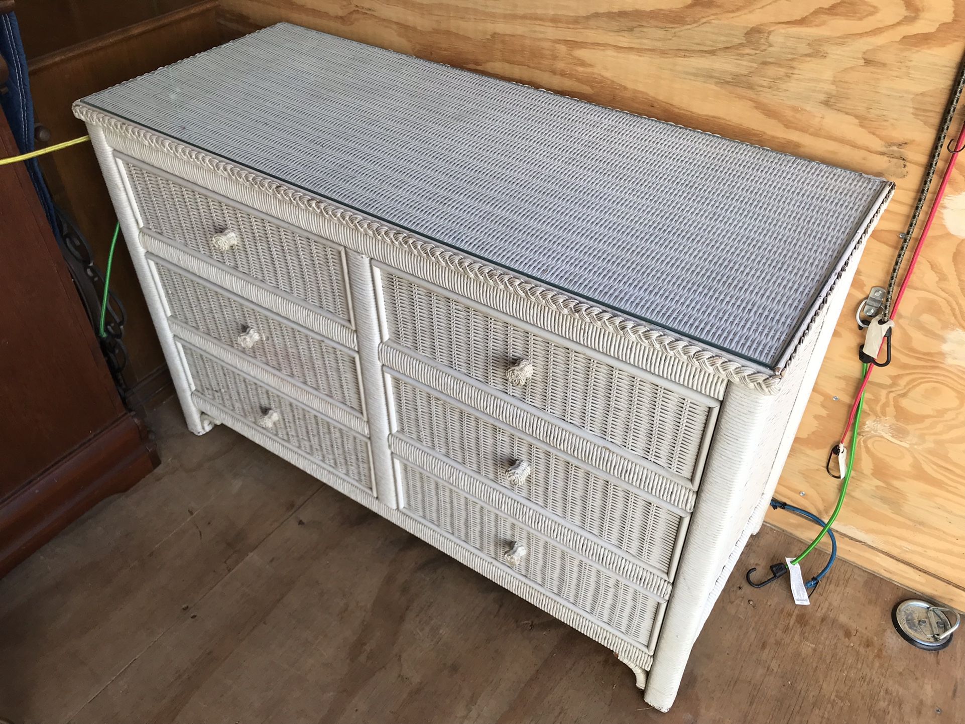 Vintage White Wicker Henry Link Lexington Double Dresser