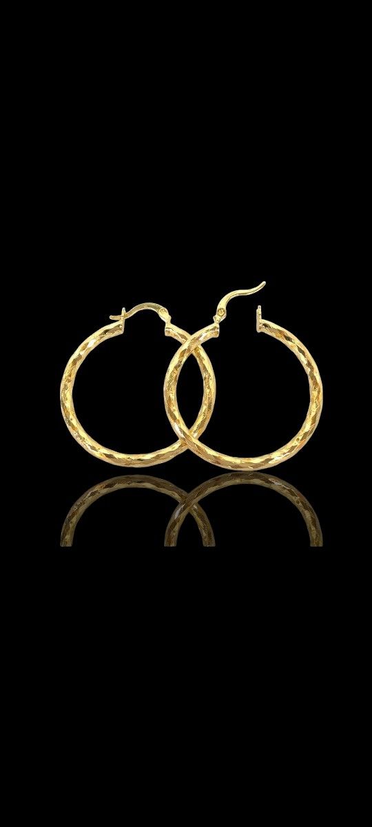 18k Italian Gold Filled Layered Diamond Cut Hoop Earrings
