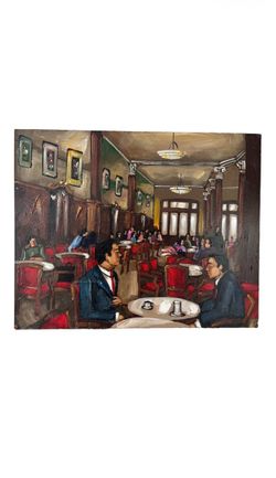 "Tortoni Fondo" acrylic on board painting by Argentinian artist Marcela Ditomaso