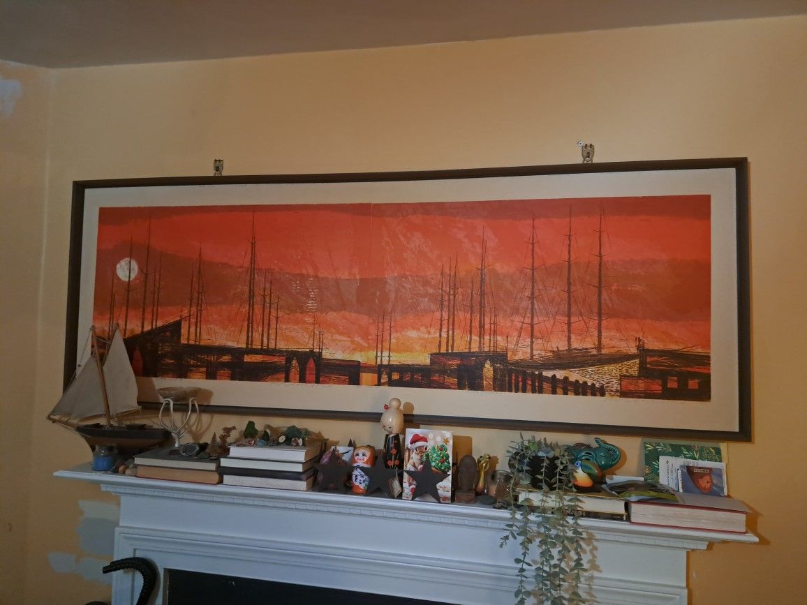 Large Painting Of Boats On The Dock 