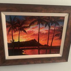 Daniel Kim Hawaiian Sunset Vibrant Painting Signed