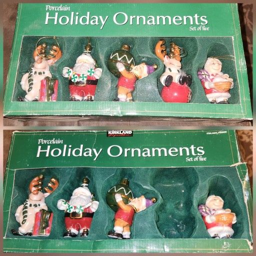 Kirkland Porcelain Holiday (Christmas) Ornaments (Missing One Ornament)