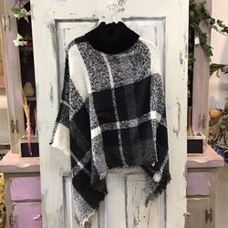 Black, Gray, & White Soft Knit Turtleneck Poncho