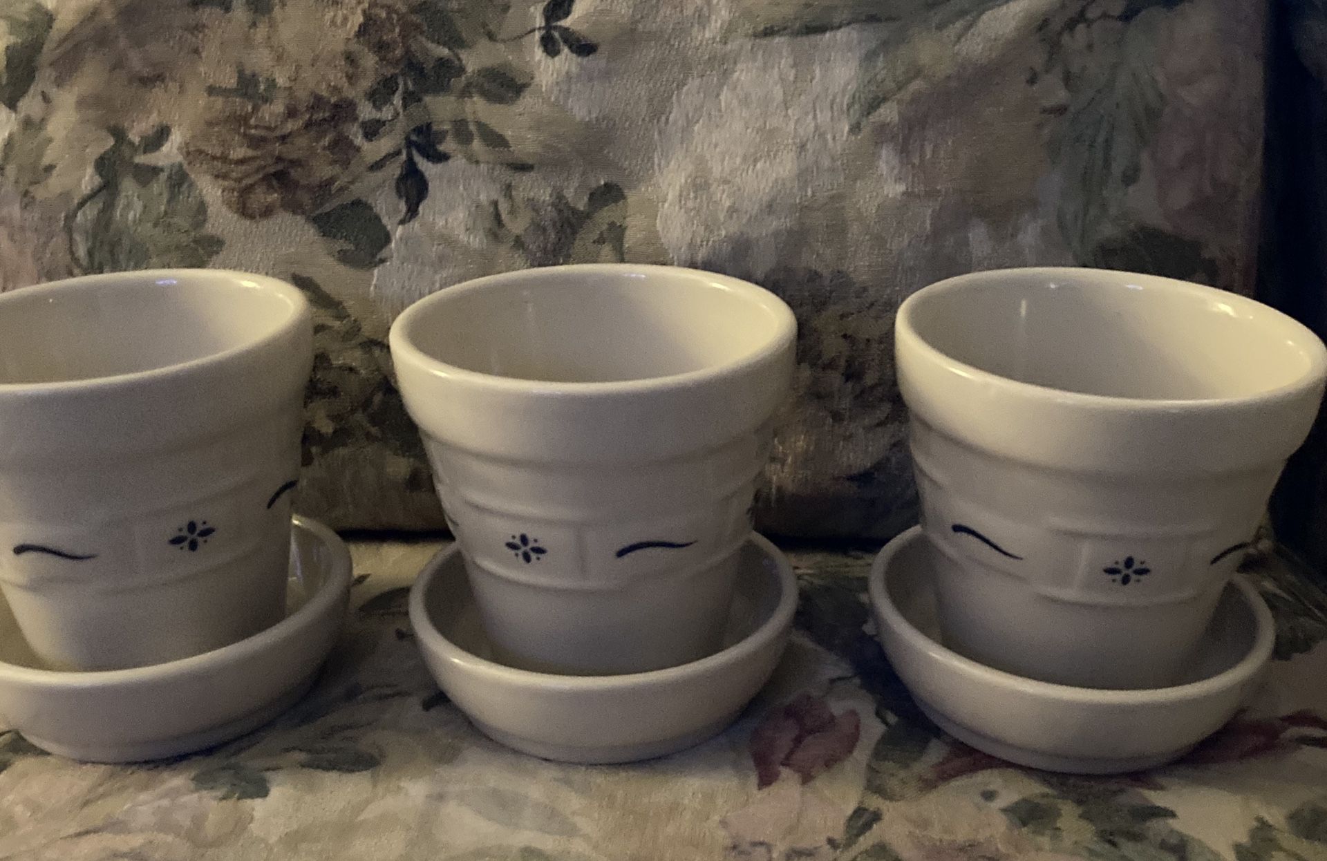 Longaberger Pottery Set of 3 Flower Pots NEW