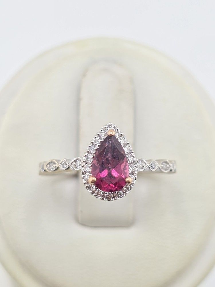 14k gold Neil lane dia setting with rhodolite garnet