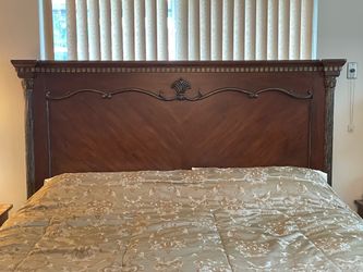 King bed frame, solid wood with elegant accents