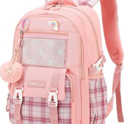 AO ALI VICTORY  Pink Girls Backpack 15.6 Inch Laptop School Bag Cute Kids Elementary College Backpack Large Bookbags for Teen Girl Women Students 
