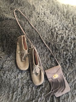 ALDO Grey moccasins , size 7 1/2 , $30 with phone purse.
