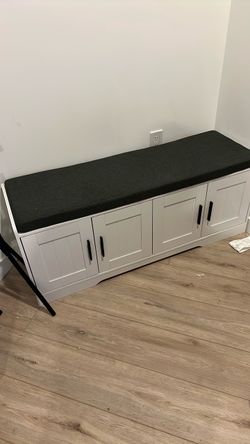 White Storage Bench with Cushion