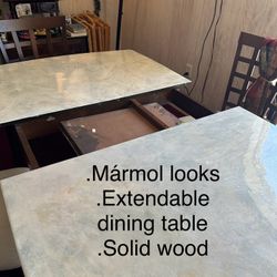 Dining Table For 8 With Mármol Looks, Resistant To Heat And Moisture And 4 Chairs 