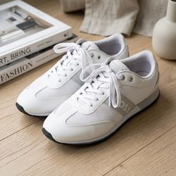 BOSS Men's White Mesh Running-Style Trainers (Size 9)