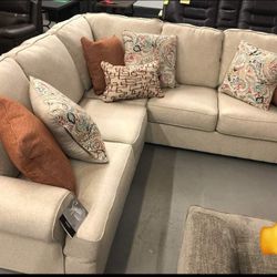 Ashley Linen Sectional Sofa Couch Finance and Delivery Available 