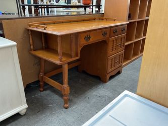 Vintage Solid Maple Wood Writing Desk with Drawers