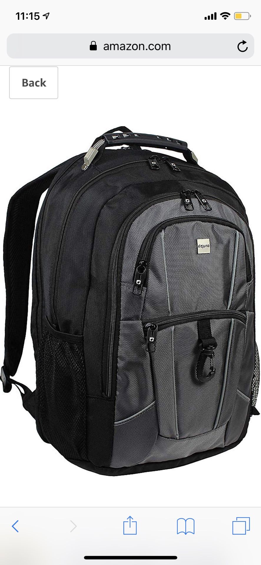 Dejuno Commuter BackPack (Black and Grey) with 15.6” laptop pocket