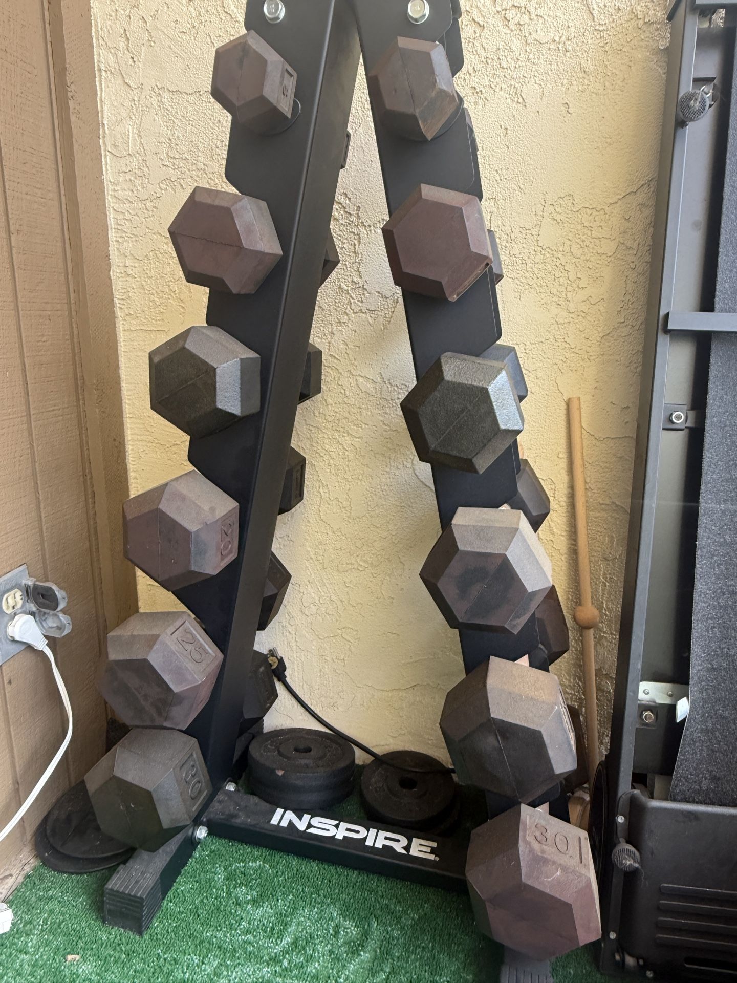 RitFit Rubber Hex Dumbbells Set w/ Rack