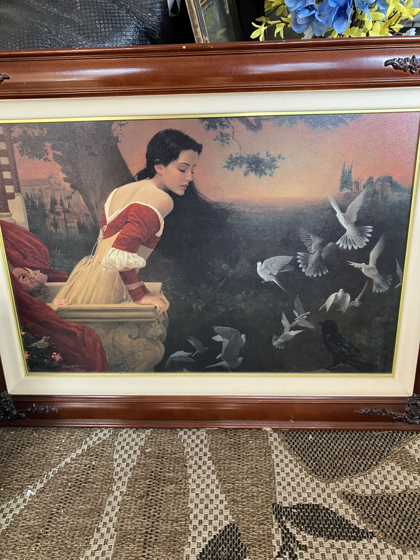 Balcony Woman With Birds In Frame