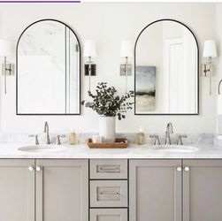 NEW Black Arched Wall Mirror 30” x 20” – $60