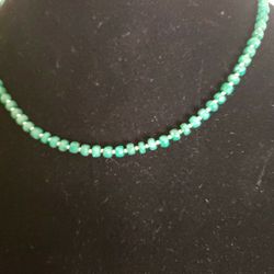 Emerald 14k Gold Necklace And Pearl Bracelet  Set