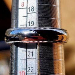 14K White Gold Mens "Half Round" Milgrain Edge Comfort Fit 5.25mm Wide Wedding Ring ◇ 7.5g