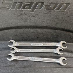 Snap-On Flare Nut Wrenches 10, 12, 1/2”, 9/16”, 3/8”, & 7/16” 3 Piece