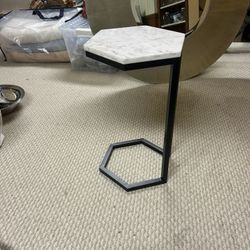 Hexagonal Marble C Shaped Side Table