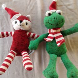 Christmas toys- stuffed animal fox and frog, sock toys, set of 2