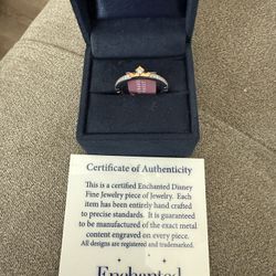 Enchanted Disney Fine Jewelry Sterling Silver and 10K Rose Gold 1/10 CTTW Aurora Tiara Ring