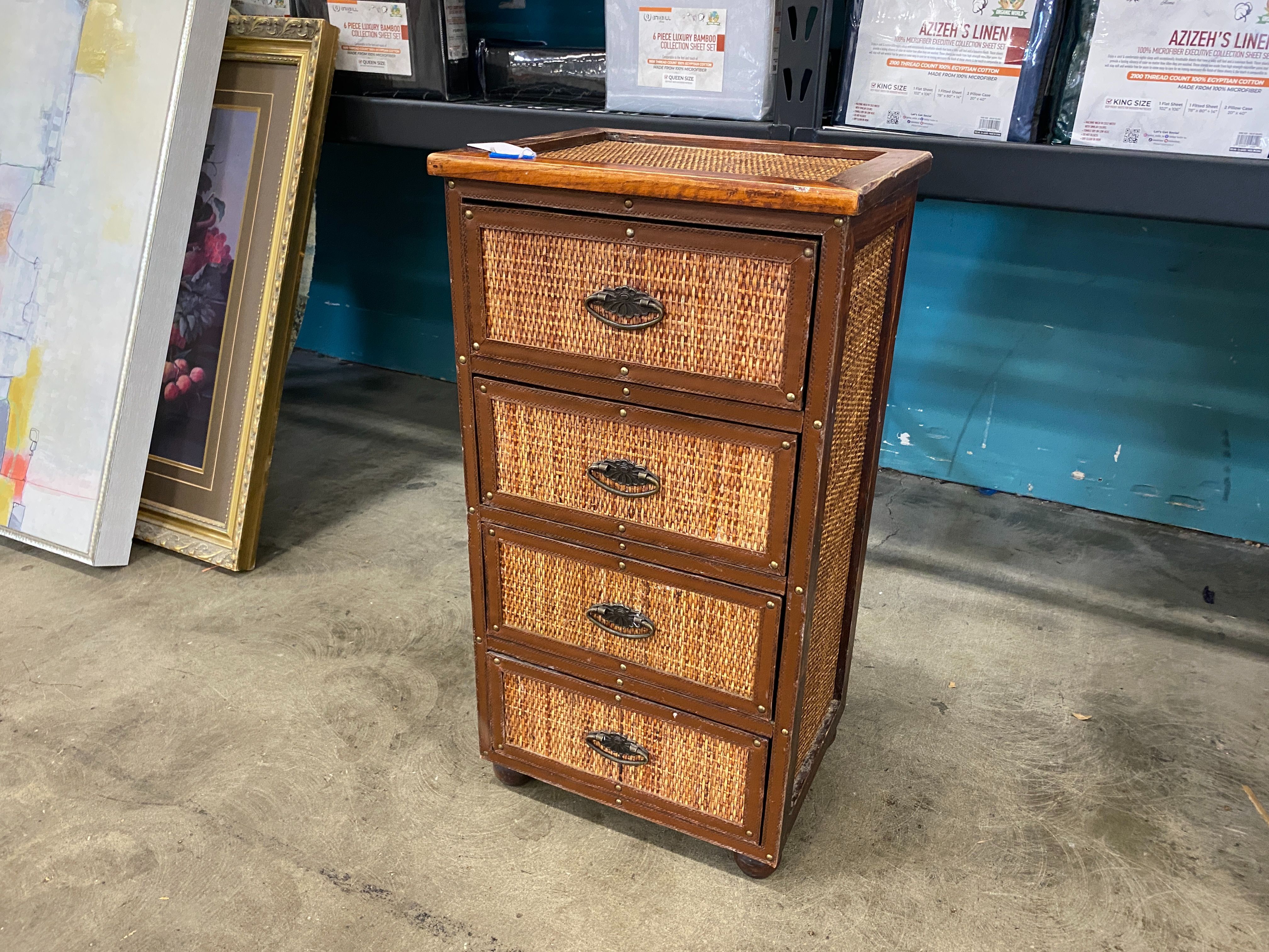 Retro Wicker 4 Drawer End Table
