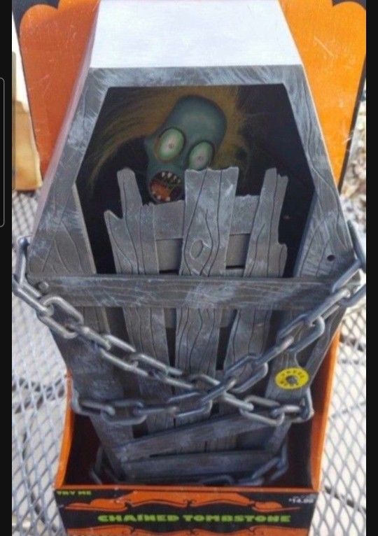 Chained Animated Tombstone Halloween Decorations approx 20 inches tall Box2