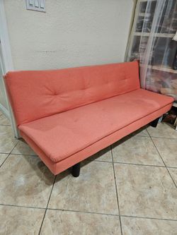 Modern Futon Sofa Bed – Orange/Coral – Good Condition