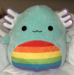 Squishmallow Anastasia the Axolotl plush toy with a rainbow belly