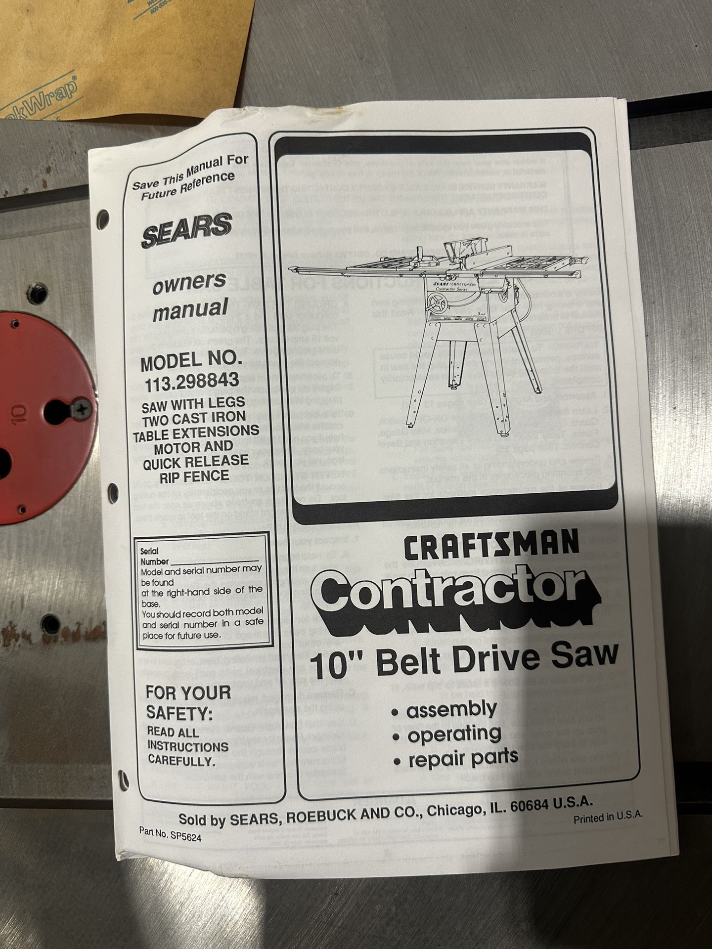 Sears Craftsman 10 Inch Belt Drive Table Saw