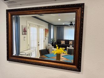 Large Mirror with copper_brown wood frame