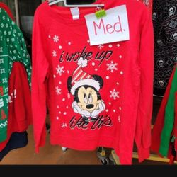 Adult MEDIUM Mickey Christmas Ugly Crew Neck 