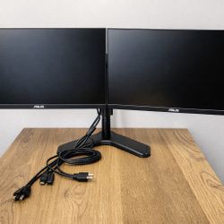 Complete Dual Monitor Setup – 2 ASUS VA24D + Wali Stand + Dock + Logitech Keyboard/Mouse  