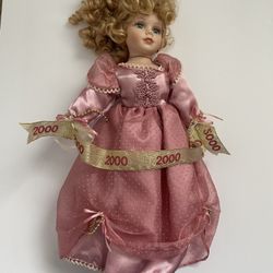 Millenial Porcelain Doll 2000 Blonde Curly Hair 