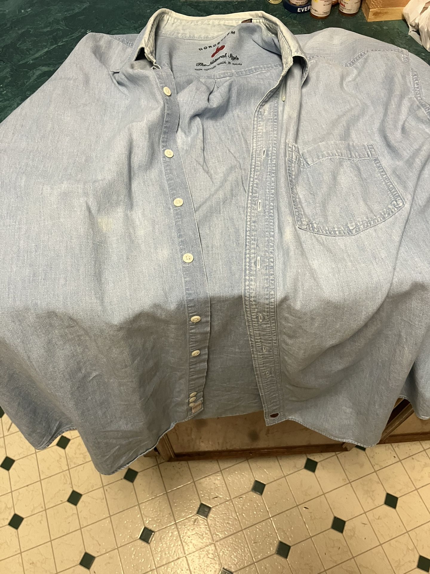 Nordstrom Men’s Xl Long Denim Button Down Shirt Logo VTG Classic Western