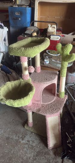 Pink & Green Cactus Cat Tree