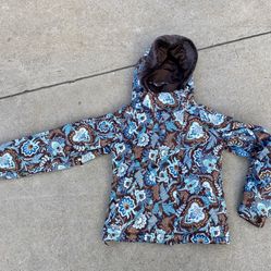 Women’s Brown/ Blue Floral Cold As Ice Snowboarding Hooded Jacket Size XS