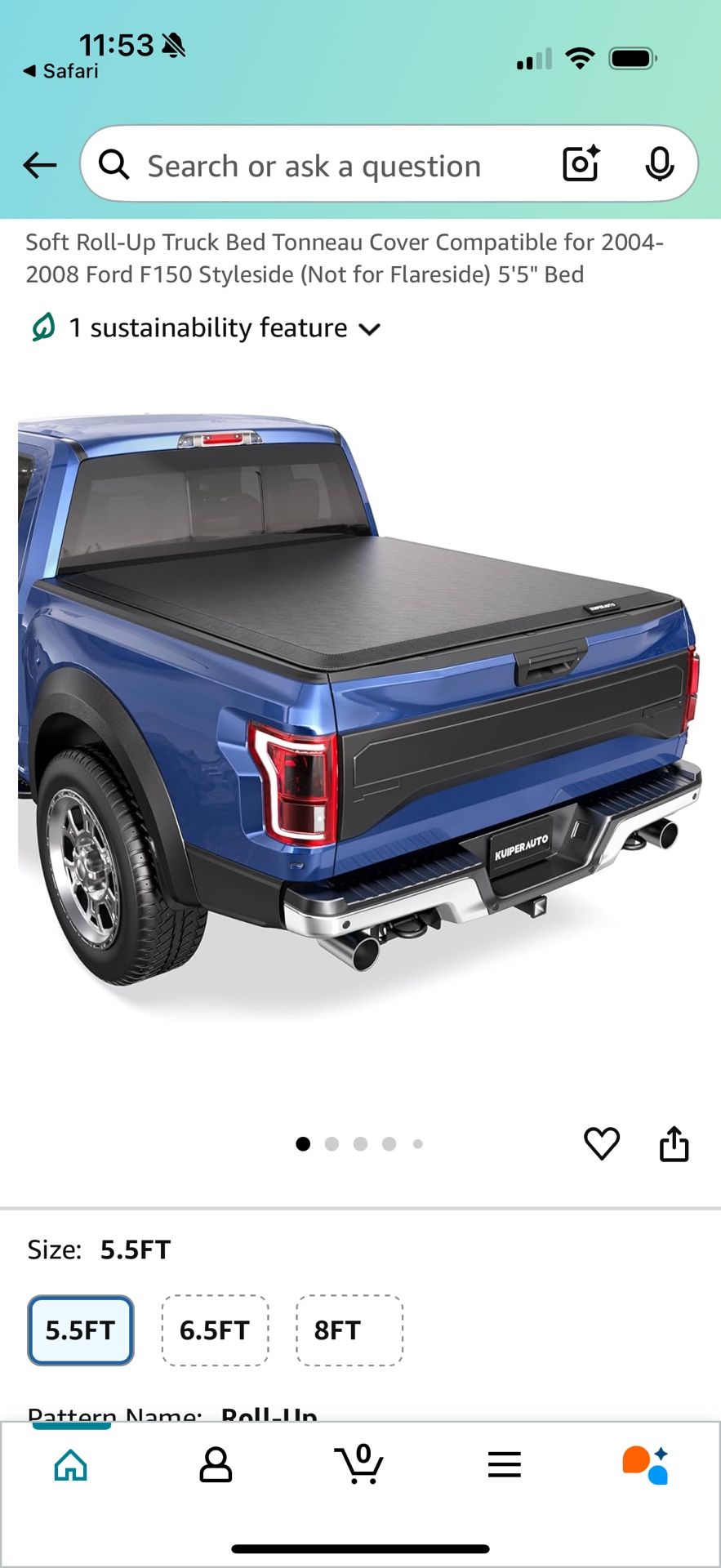 KUIPERAUTO SOFT ROLL-UP TRUCK BED TONNEAU COVER COMPATIBLE FOR 2004-2008 FORD F150 STYLESIDE (NOT FOR FLARESIDE) 5'5" BED