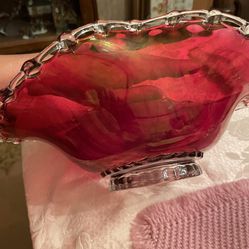  Cranberry Glass Bowl Large Ruby Red Glass Bonnet Bowl 