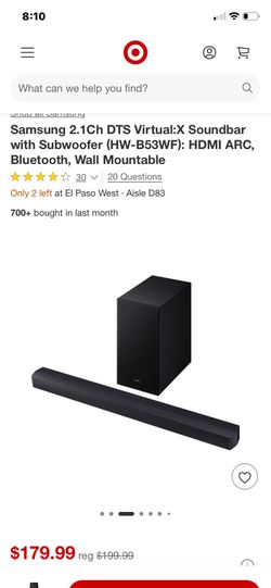Barra de Sonido Samsung HW-B53WF 2.1 Ch DTS Virtual:X + Control Original