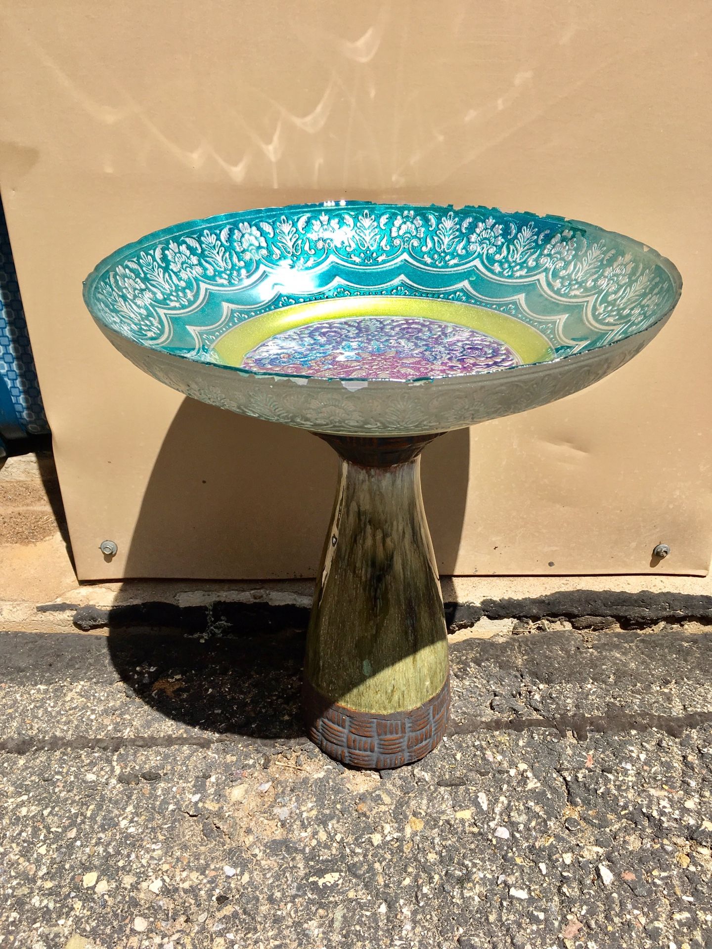 Bird Bath or Feeder for your garden! ! So cute...Glass Ornate bowl choose a base!