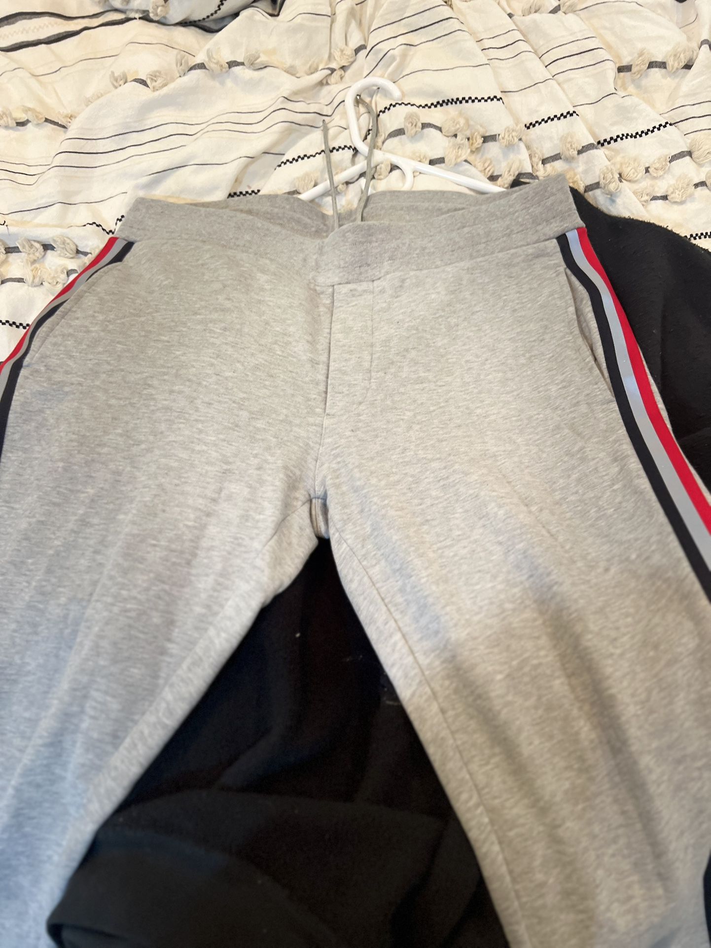Moncler Tricolour Reflective Stripe Grey Sweatpants - LARGE