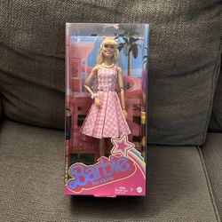 Barbie The Movie Doll Margot Robbie Collectible Wearing Pink & Gingham Dress
