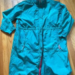 Vintage Woolrich Women's Teal Turqoise Pink Windreaker Trench Rain Coat Jacket