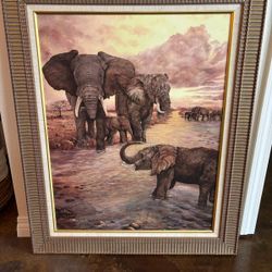 Elephant Family Framed Canvas
