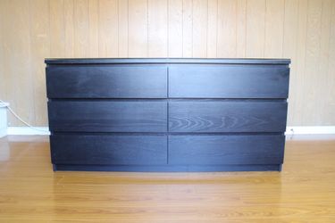 63” Black 6 Drawer Dresser With Glass Top Protector