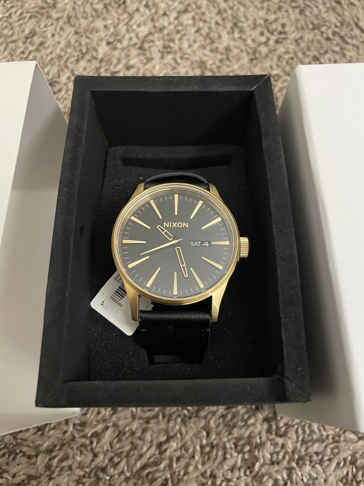 Gold Black Leather Nixon Sentry Watch Band Nixon Watch SENTRY - Main Image